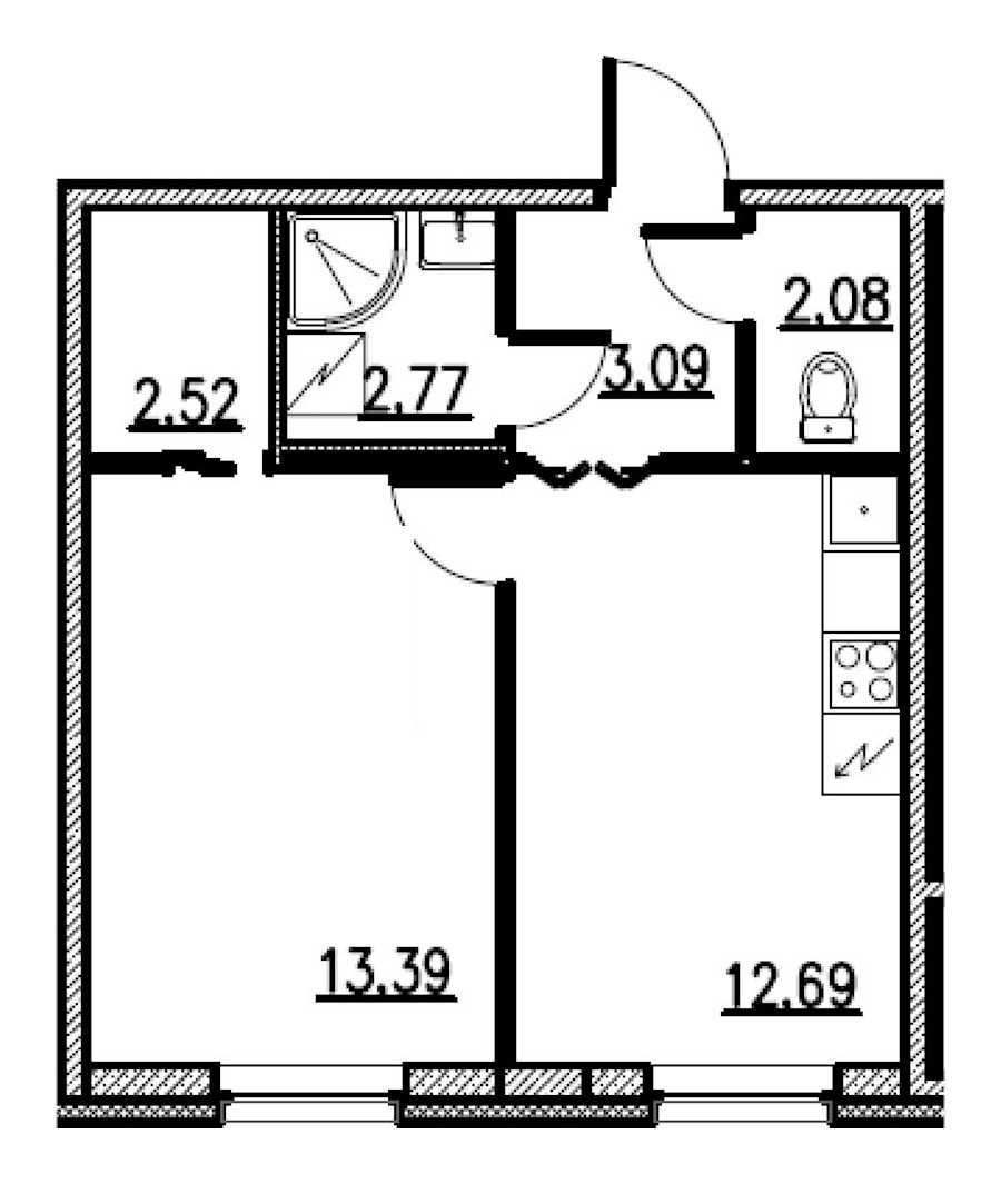 Однокомнатная квартира в : площадь 36.54 м2 , этаж: 2 – купить в Санкт-Петербурге